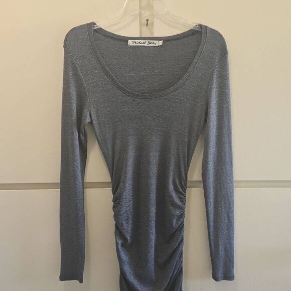 Michael Stars Shimmer charcoal grey knit ruched midi dress, NWOT, M - Picture 3 of 6
